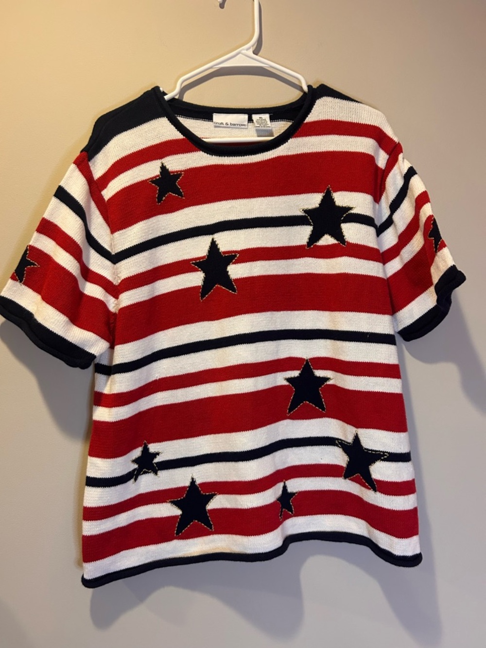 Patriotic Short Sleeve Knit Sweater Women’s XL Stars Independence Day July 4th